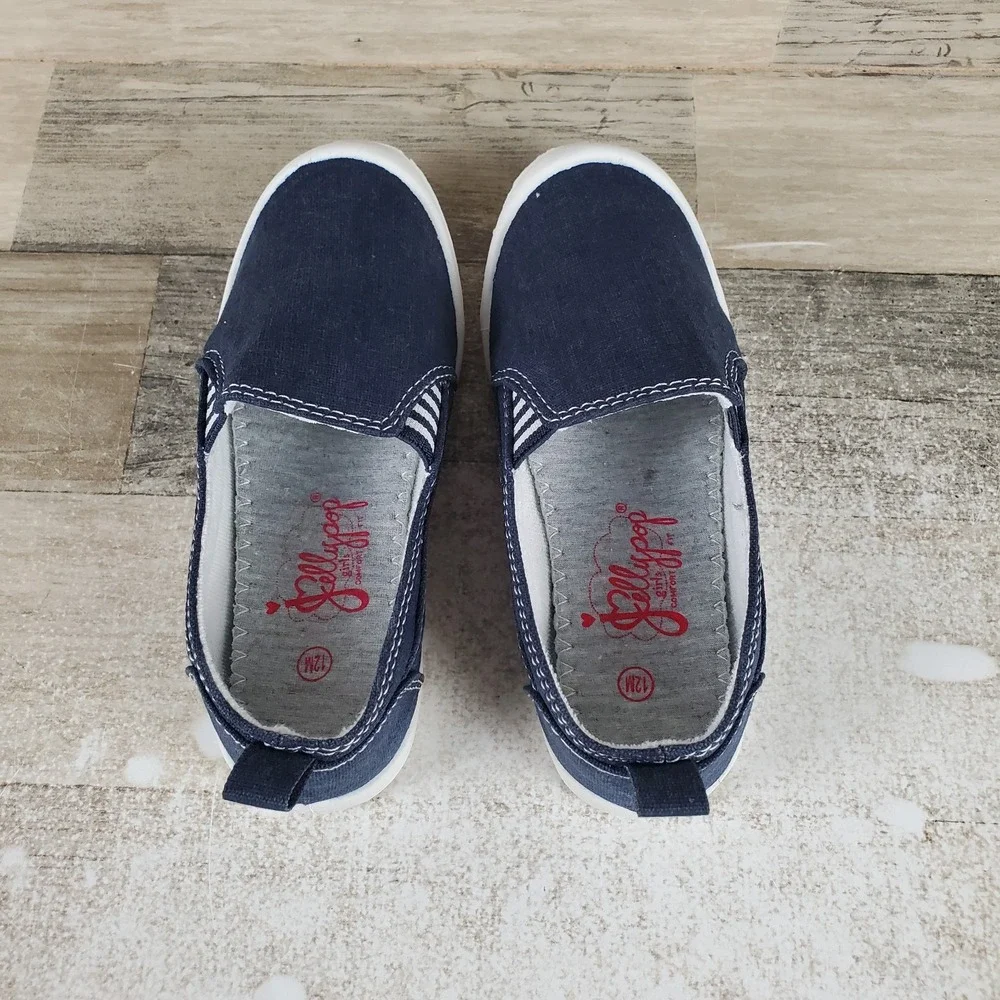 Jellypop Carlin Kids Shoes Sz 12 M Navy White Slip On Elastic Gore Sneakers